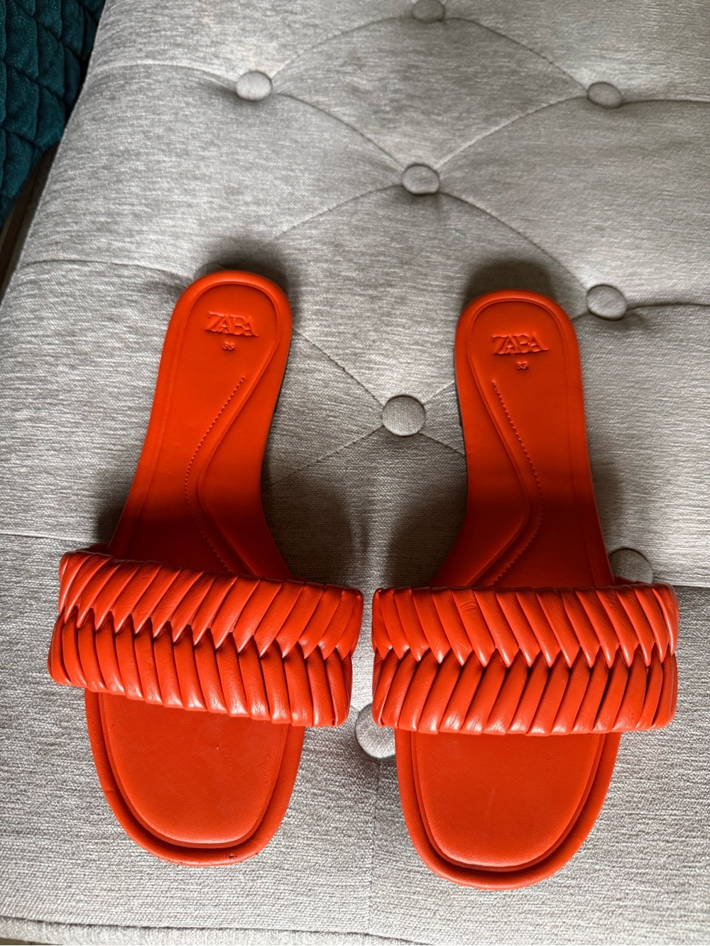 Zara Orange Braided Slide Sandals